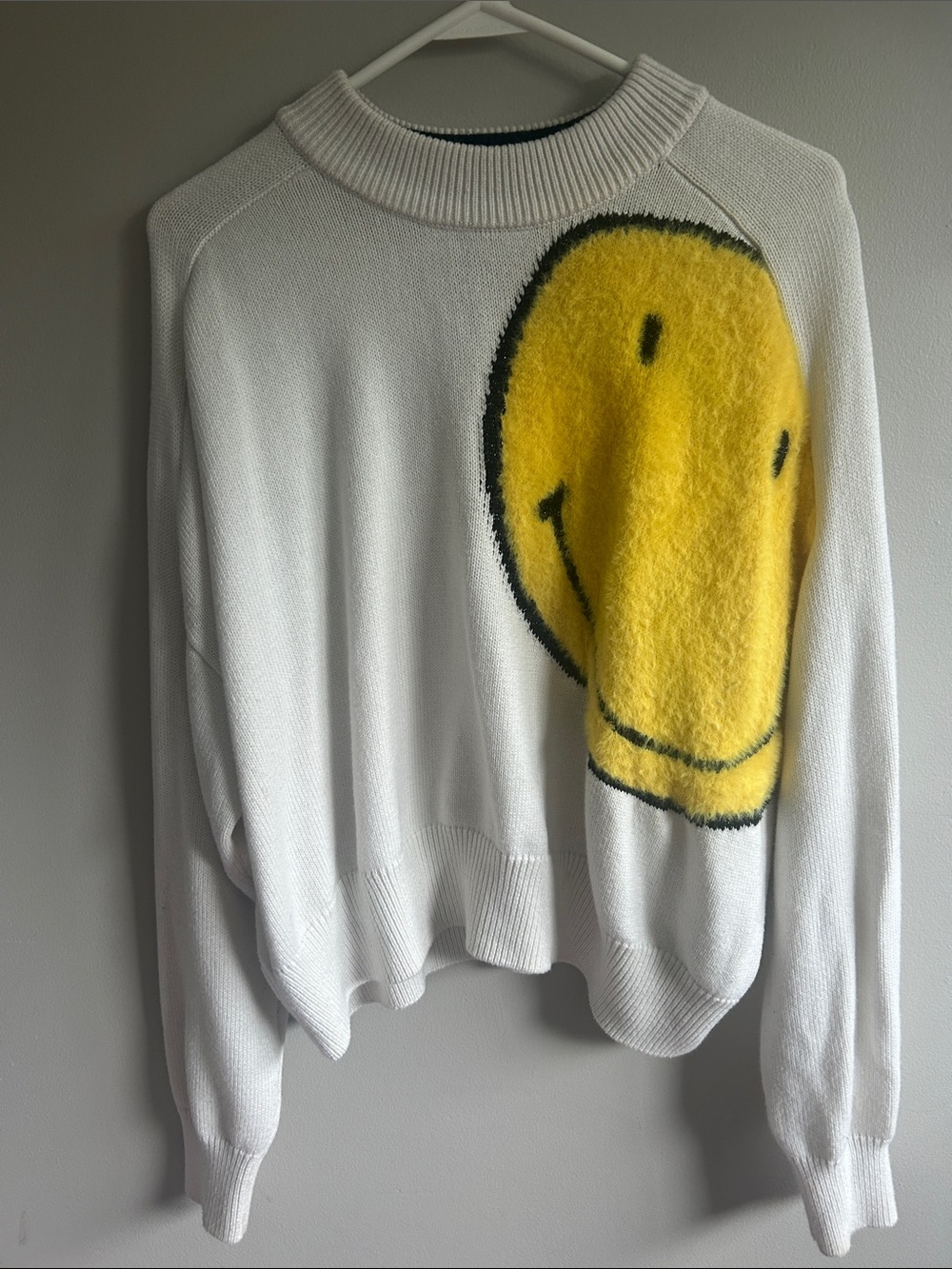 Desigual White Sweater with Yellow Smiley Graphic - Picture 3 of 7